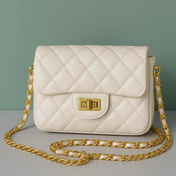 Ivory Quilted Luxe Chain Shoulder Bag