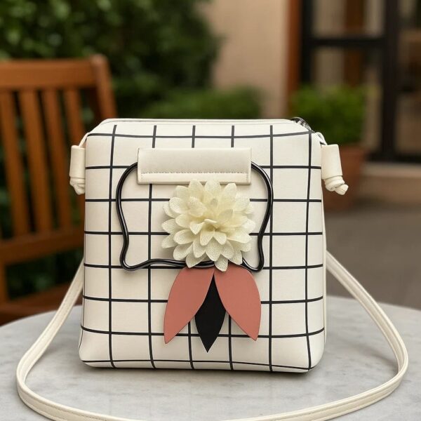 Creamy White Grid Bloom Mini Crossbody Bag